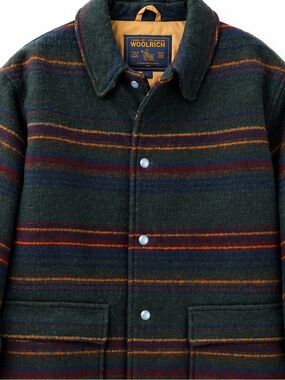 Woolrich Wool Jacket Striped Green Vintage Workwear Coat Men L USA